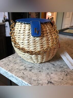 Frances Valentines blue and wicker honeypot vachetta bag New